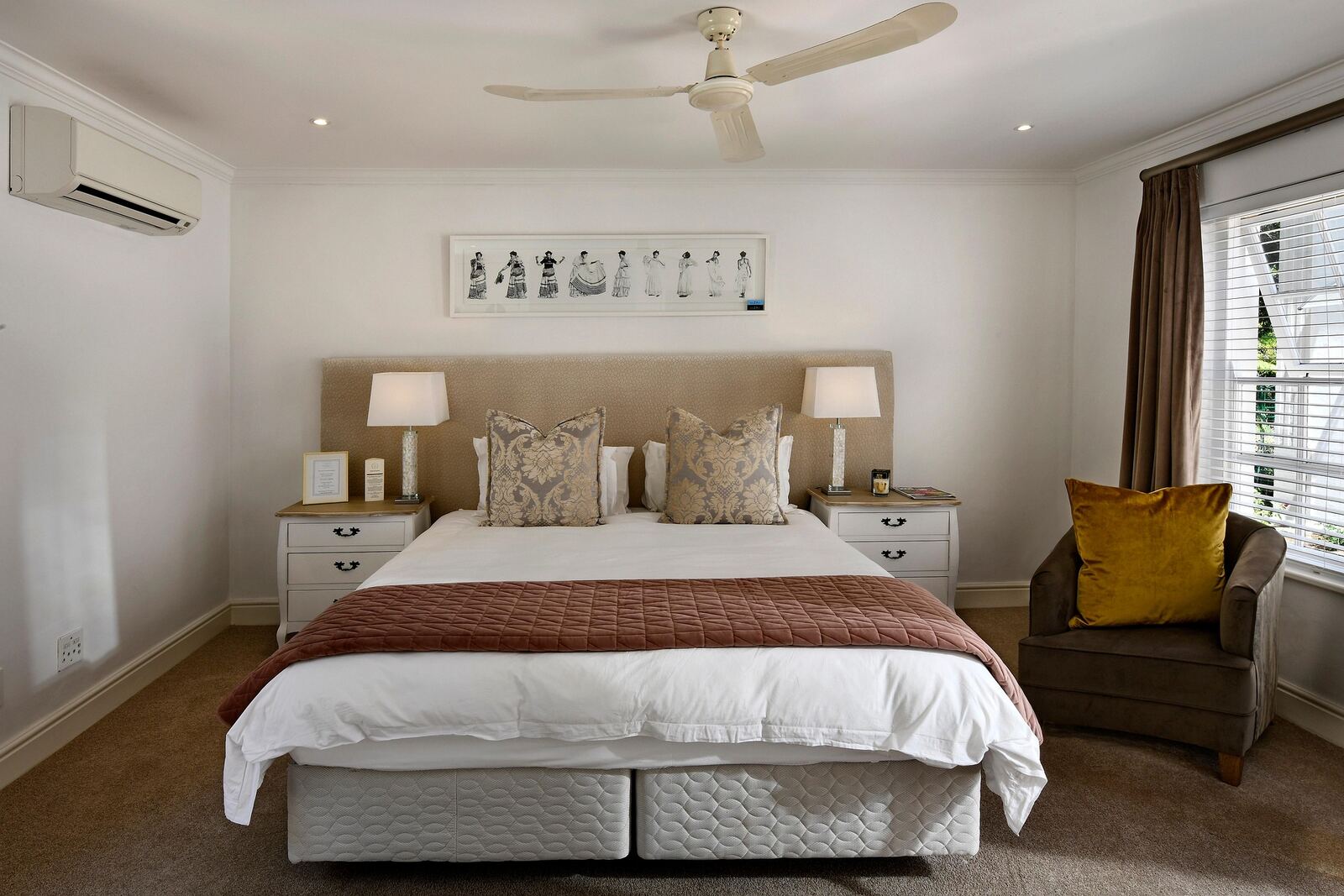 A calm, softly lit bedroom representing a calming home environment for mental health